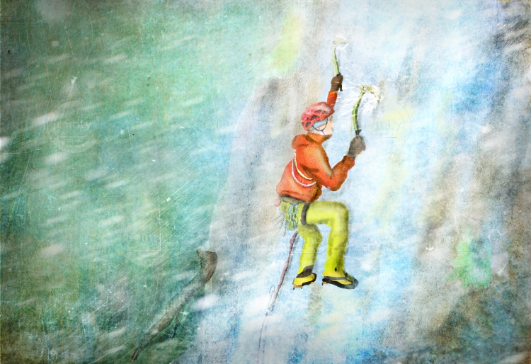 Mountaineer climbing ice slather