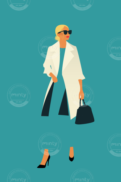 Business stylish woman walking down the street with per bag and sunglasses