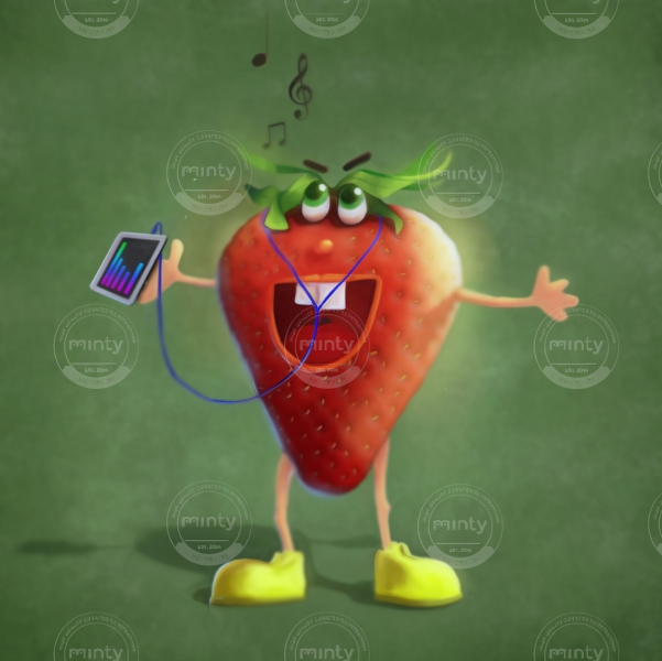 Strawberry with ipad listeting to music 