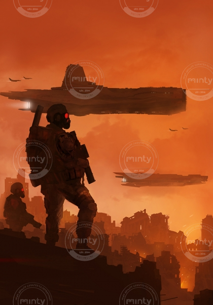 Two soldiers on distant war-torn planet