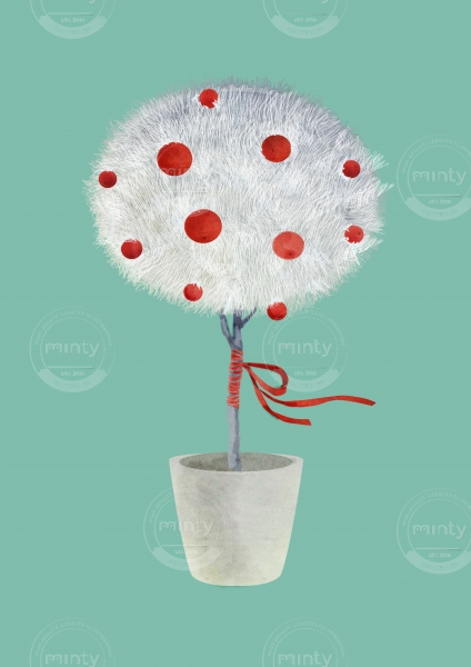 White tree with red fruits