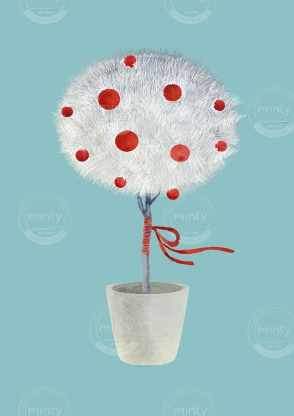 White tree with red fruits