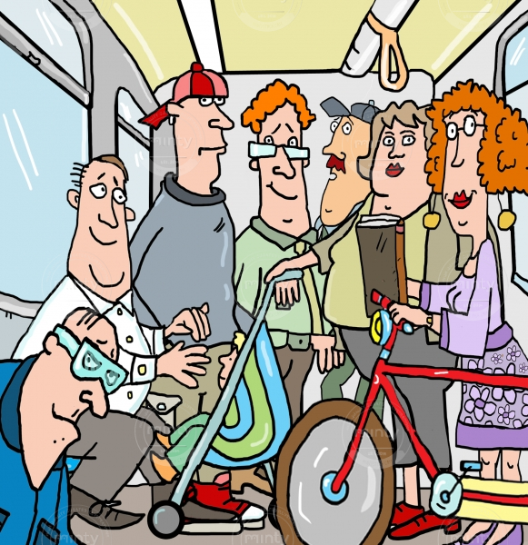 a group of people in a train