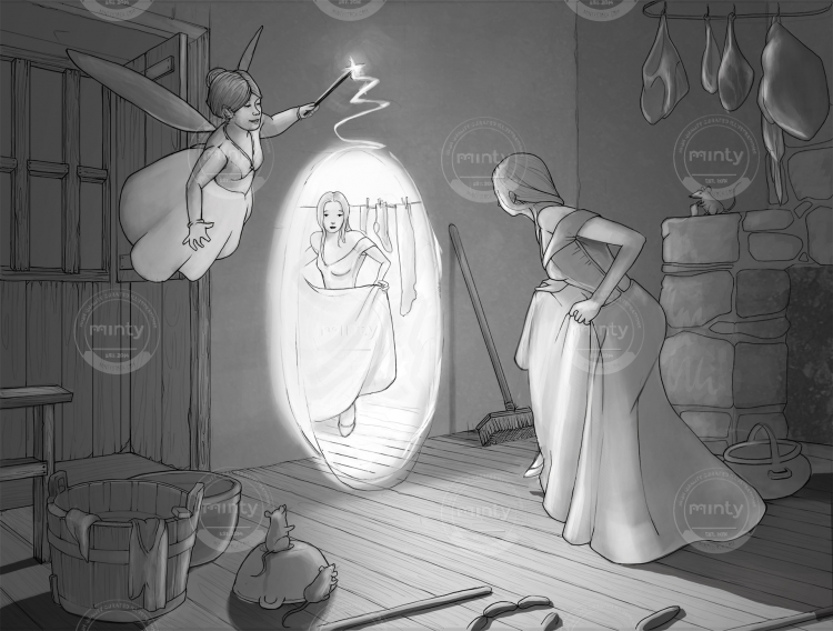 Cinderella transforming into princess