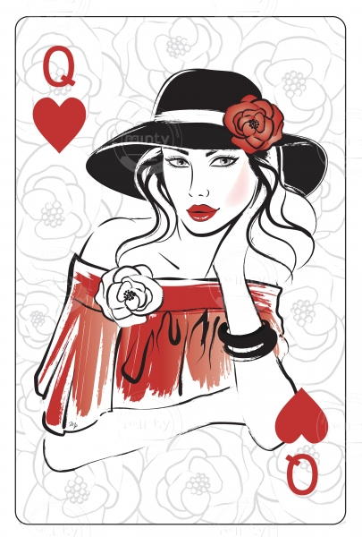 Young elegant woman on floral background playing card