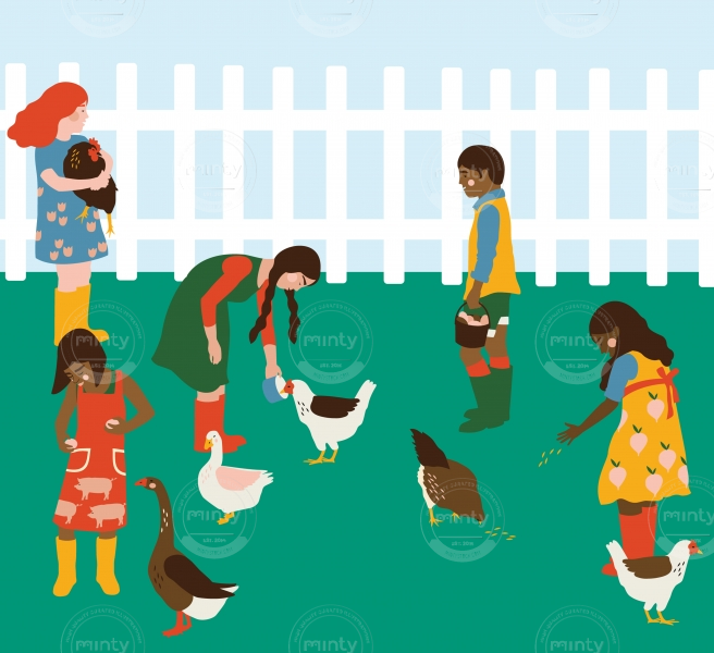 Down on the Farm: Children helping look after the poultry on a farm