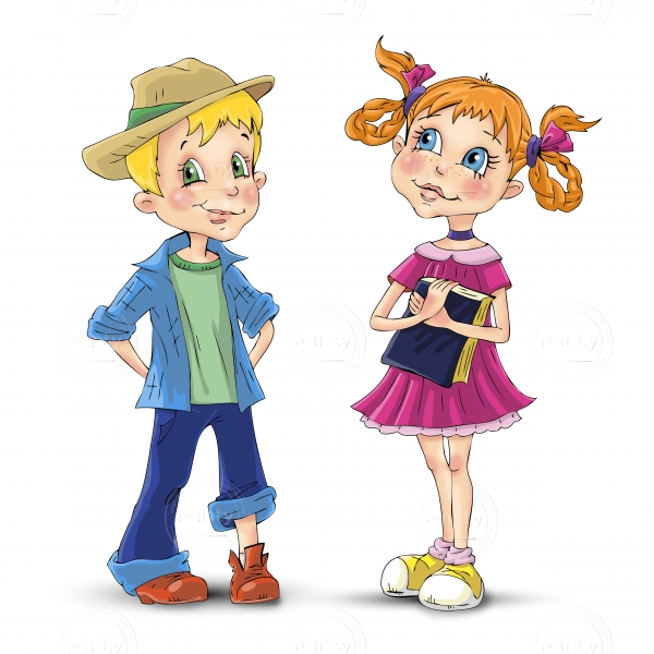 Cartoon Boy And Girl Stand On The Street During School Holidays Illustration Price Minty