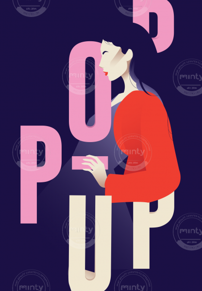 Model woman surrounded by vibrant typography on a poster