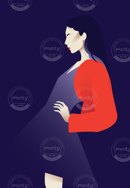 Woman on fashion photoshoot with red lips on purple background