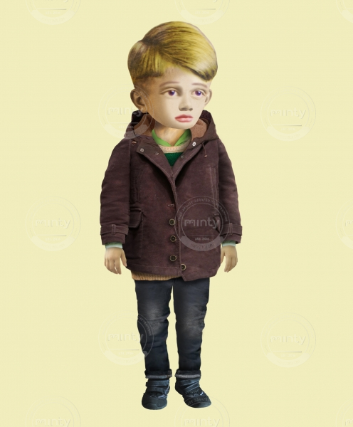 Blond boy in a winter coat.