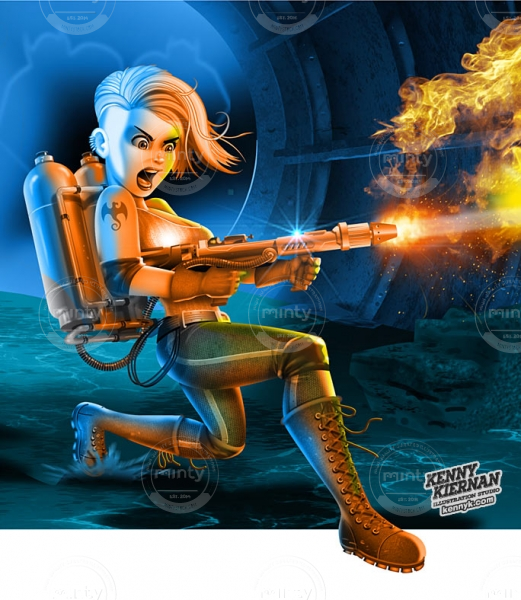 Flamethrower Warrior Girl game character design