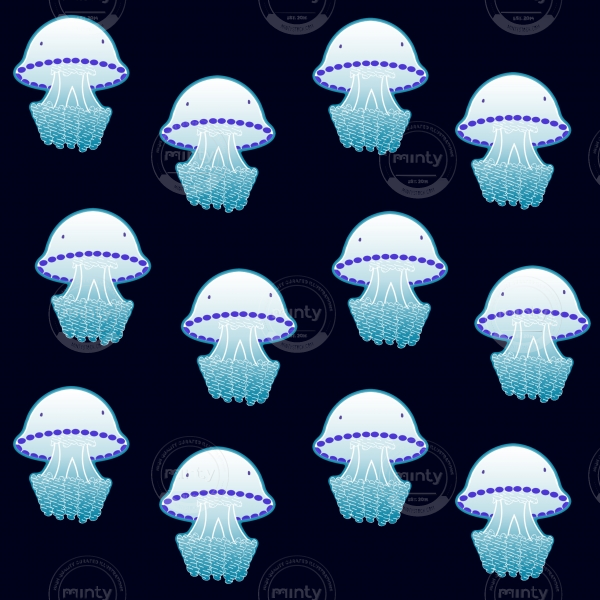 Barrel jellyfish Frilly-mouthed jellyfish Rhizostoma  Pulmo Jellyfishes of the Mediterranean Sea and neon white pattern on navy blue background