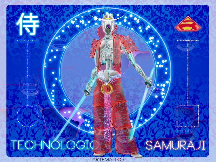 TECNOLOGICAL SAMURAJI Full Artwork Sword, honor and electronic circuits