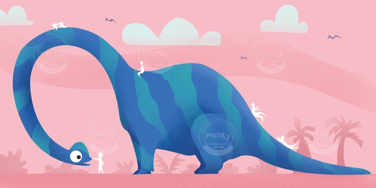 Blue Dino with a little friend