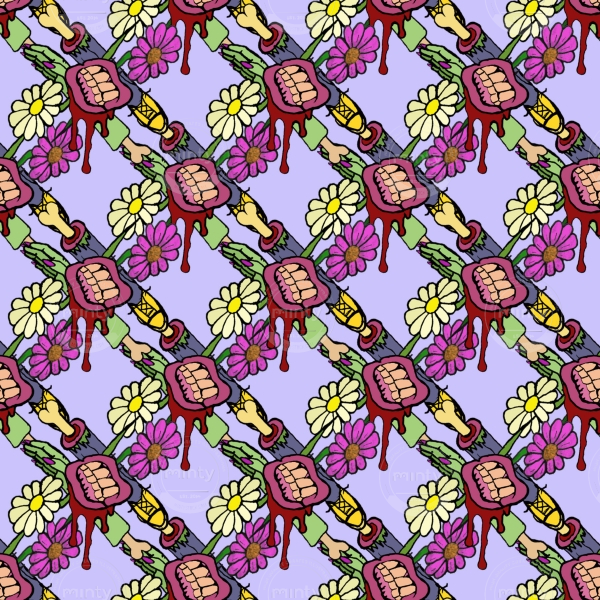 Angry mouth and teeth pattern with flowers