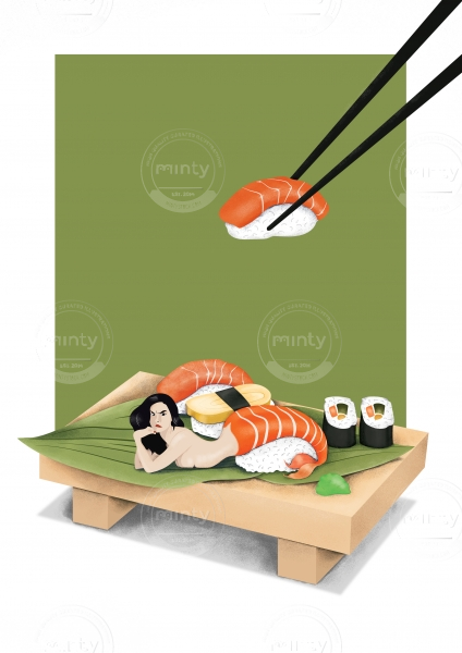 Plate of sushi with a sushi mermaid