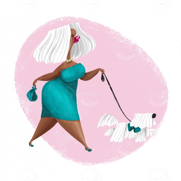 Lady walking with a white dog