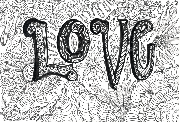 Love written in black and white pattern.