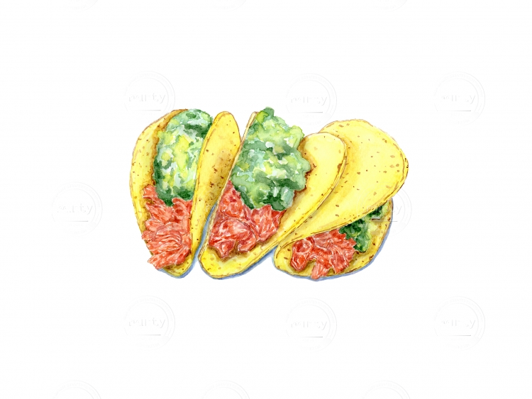 Three tacos with guacamole.