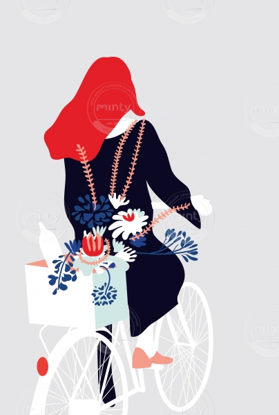 Girl on a Bike with Flowers and Red Hair