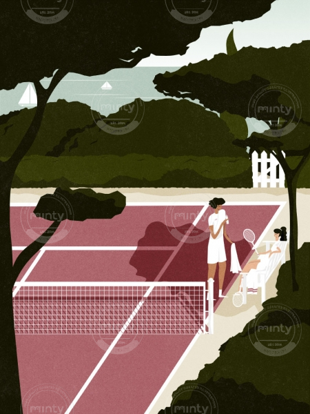 Man and woman taking a water break after playing tennis.