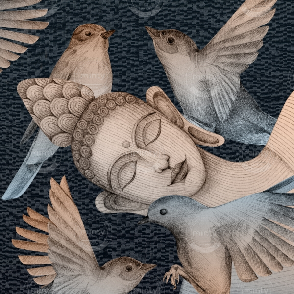 sleeping buddha with birds 1