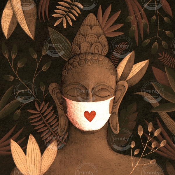 Buddha in brown jungle with a face mask