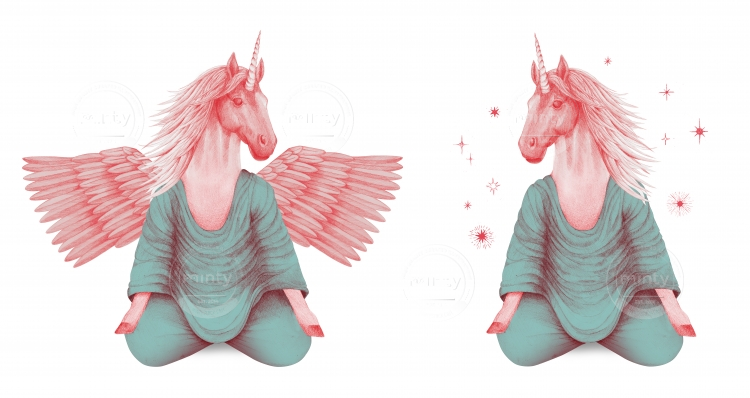 pink pegasus and unicorn meditating together