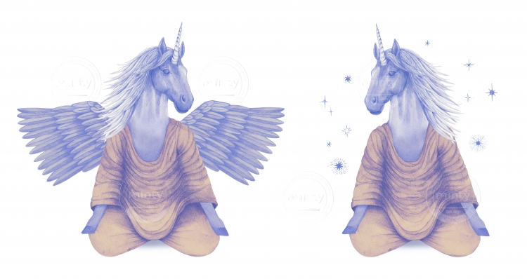 purple pegasus and unicorn meditating together