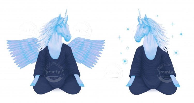 blue pegasus and unicorn meditating together