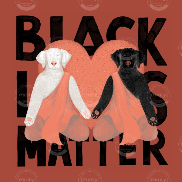 Black dog and a white dog in love, meditating and holding hands