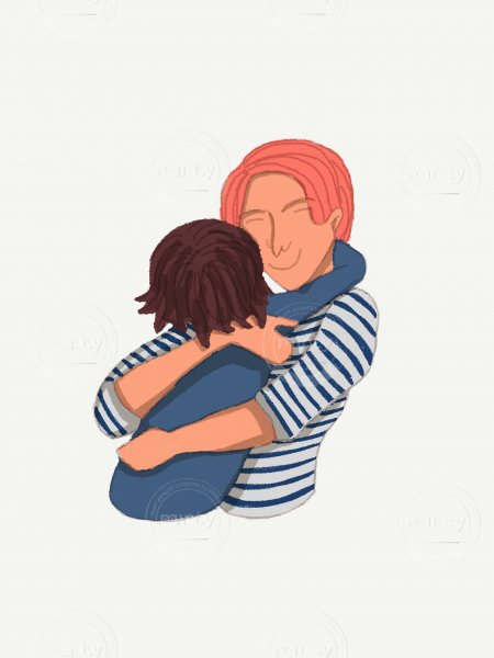 Mom and child hugging, hug