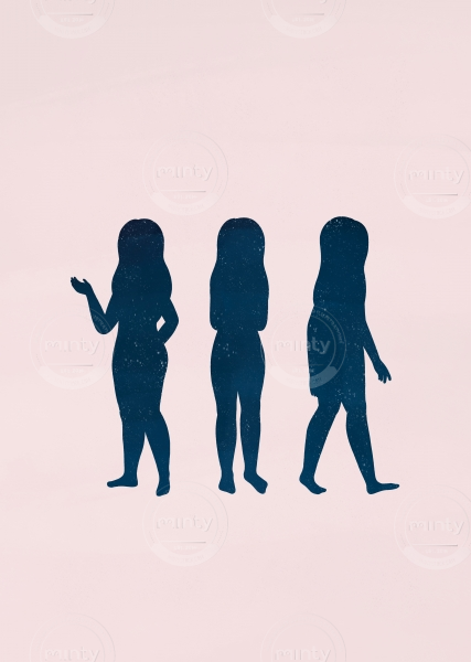 Girls in different poses colored like the sky at night