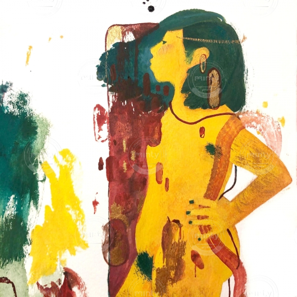 Profile of stylized nude figure