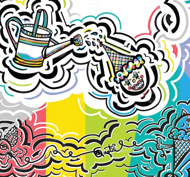 Qaqtis %22Watering Can Clown%22 illustration for a wall mural