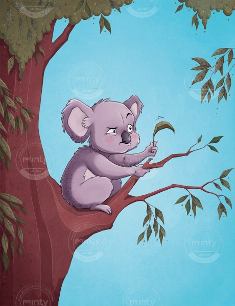 A koala in a tree holding a leaf