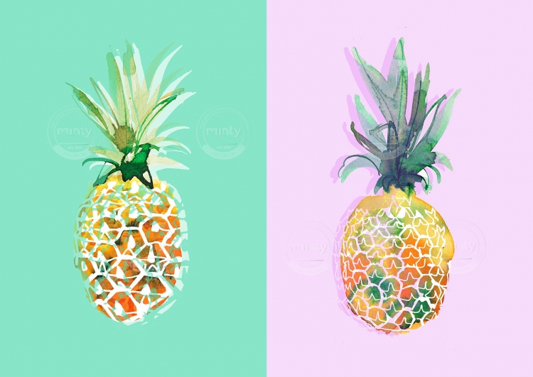 Pineapples on Green and Pink Background