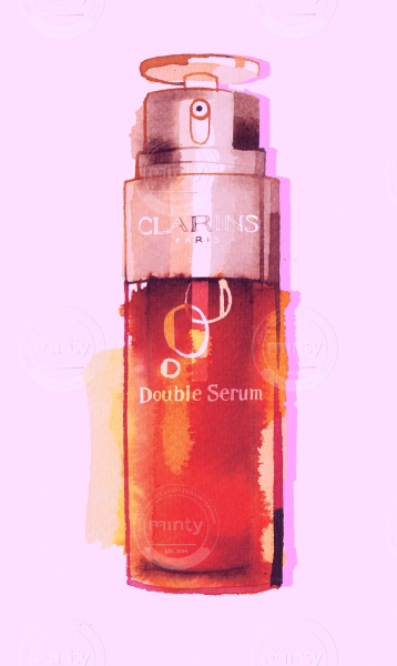 Watercolor Illustration of Clarins Double Serum