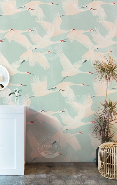 FLYING CRANES - SEAFOAM