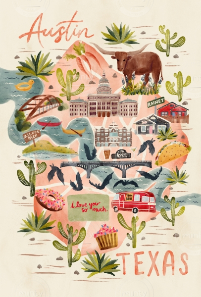 WATERCOLOR MAP - AUSTIN - LOWRES