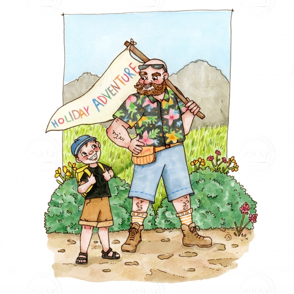 Holiday Adventure, Dad and son going on holiday - Amelina Jones Illustrations