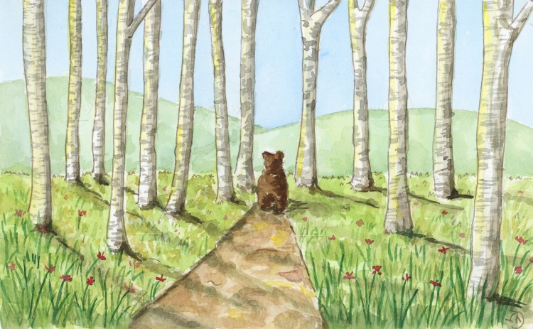 A bear walking in the woods - Amelina Jones Illustrations