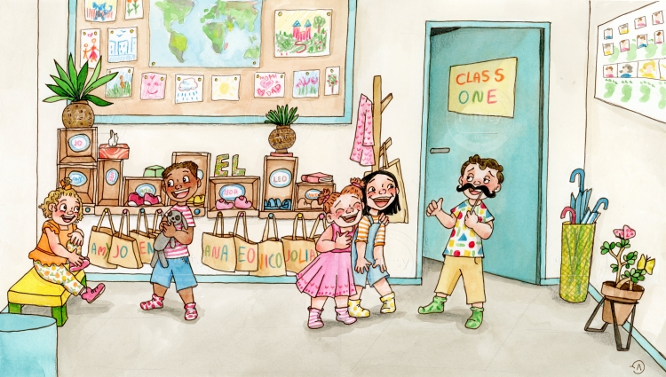 A day at school, children getting ready dor class - Amelina Jones Illustrations