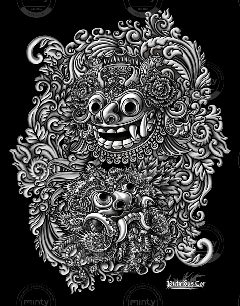 Balinese style artwork with the spirits Barong and Rangda