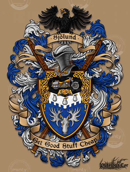 Norse Coat of Arms or Family Crest with Helmet and Eagle