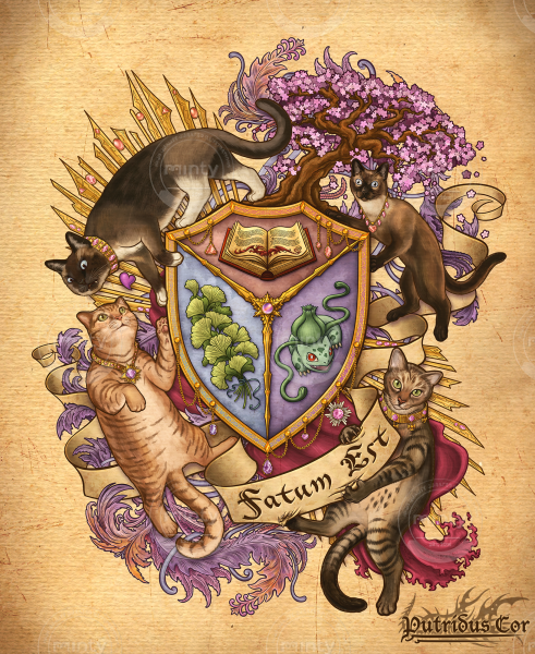 Art Noveau Coat of Arms or Family Crest with cats