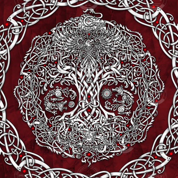 Viking or Norse style knotwork pattern Illustration of Yggdrasil, the Tree of Life