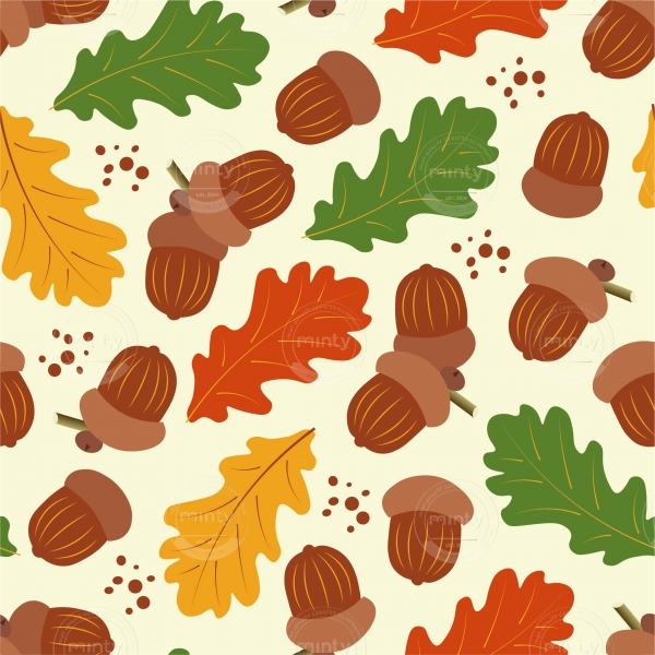 Autumn seamless vector pattern with stylized acorns and leaves. Trendy seasonal colors.