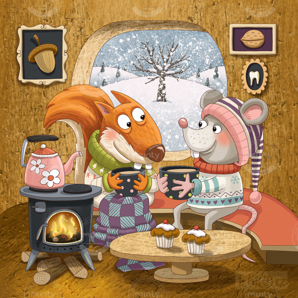 zima veverka a myška zima