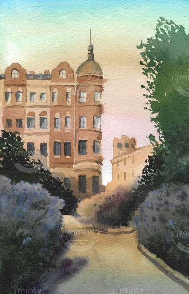 Watercolor Apartment Building